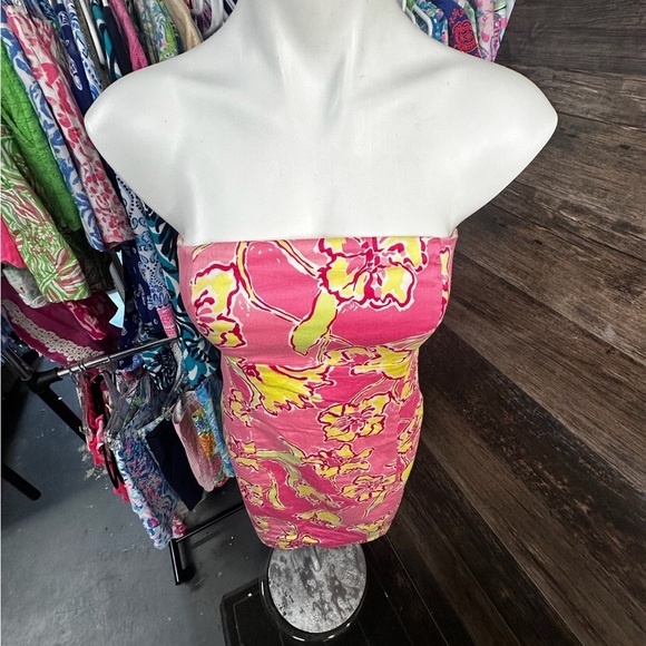 Lilly Pulitzer Pink and Yellow Strapless Bodycon Dress Size 4 - Picture 2 of 11